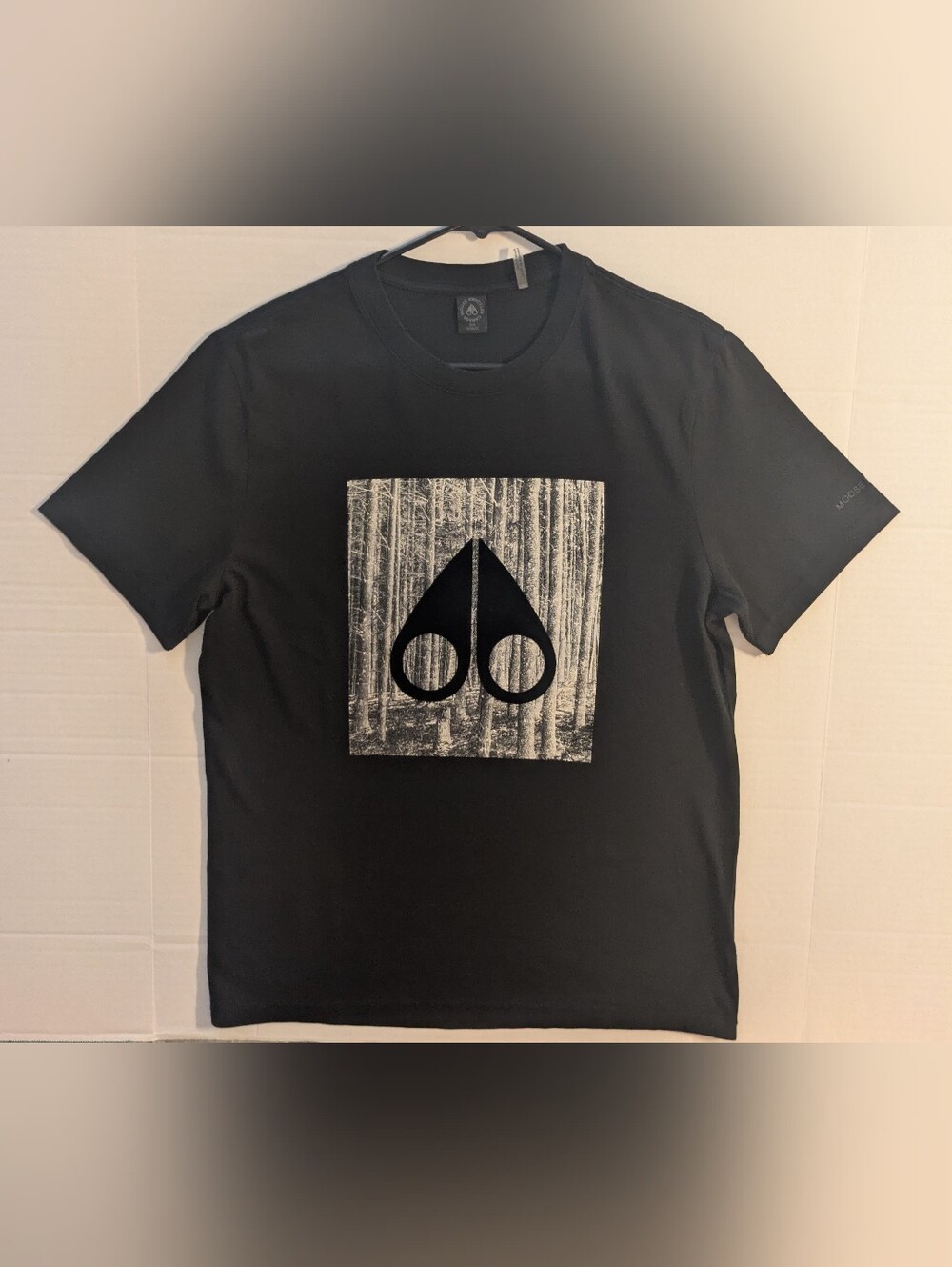 Moose Knuckles Black T-Shirt w/ Monochrome Forest Logo- Sm (NWOT)
